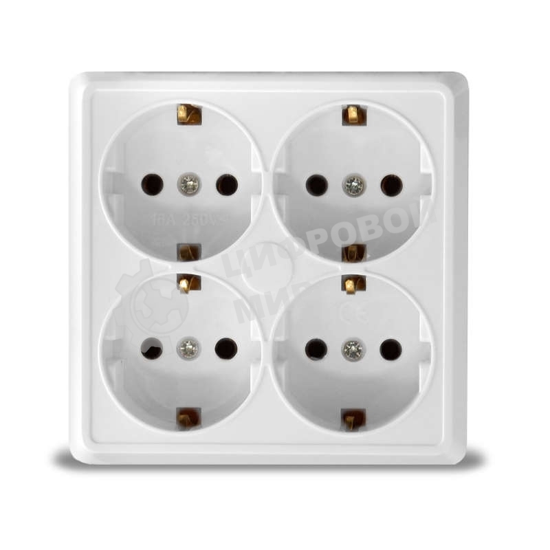 Розетка 4-м ОП Олимп с заземл. квадрат белый UNIVersal 1165