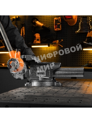 Тиски слесарные Denzel BVH-200, 200 мм, поворотные, стальная направляющая, с наковальней