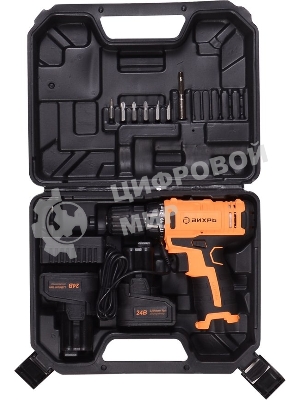 Дрель-шуруповерт Вихрь ДА-24Л-2к, 24 В, 2 Ач, 40 Нм, щеточный