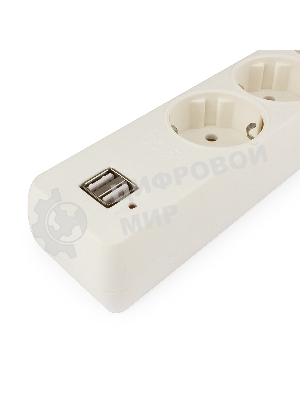 Сетевой фильтр Гарнизон 5 р, 10А, 2xUSB, 1.8 м, ур.защиты 4, белый, пакет