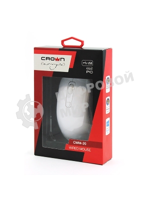 Мышь проводная Crown CMM-20 белый, 1600 dpi, USB Type-A, кнопки - 4