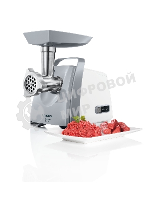Мясорубка электрическая Bosch MFW 66020 белый/серый, 1800 Вт, 3.0 кг/мин, реверс, защита от перегрузки, насадки - 5