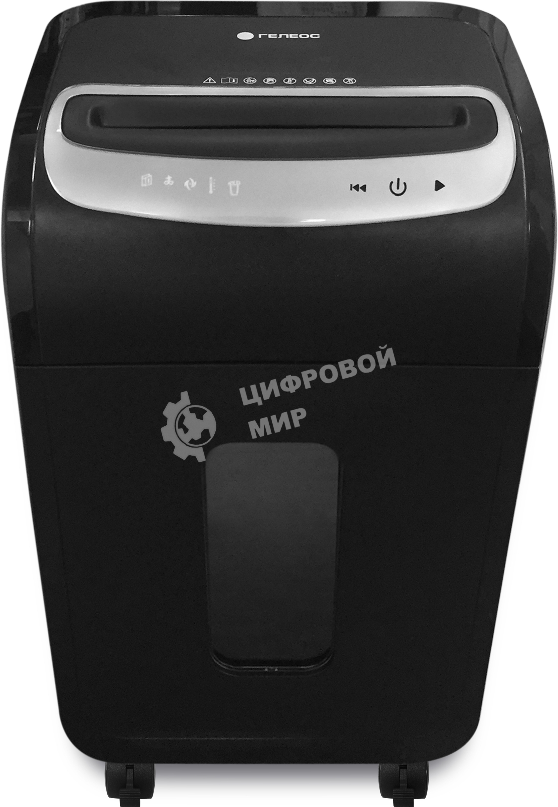 Шредер ГЕЛЕОС УМ35-5, (DIN P-5), фрагмент 1,9х14мм, 24-27 лист (70г/м2), CD/пл.карты/скрепки/скобы, 35 литров 