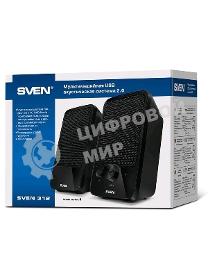 Акустическая система SVEN 312, черный 2.0, 100 – 20 000 Гц, 4Вт