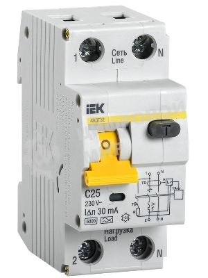 Выключатель автоматический дифференциального тока IEK 2п 25А/30мА CАВДТ 32 MAD22-5-025-C-30