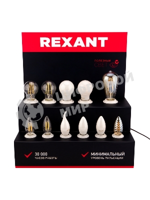 Демо-тестер Rexant акриловый для ФИЛАМЕНТА (AC 220V с шнуром питания 1.2 метра, с выключателем на корпусе, цоколи E14 x 6 шт.)