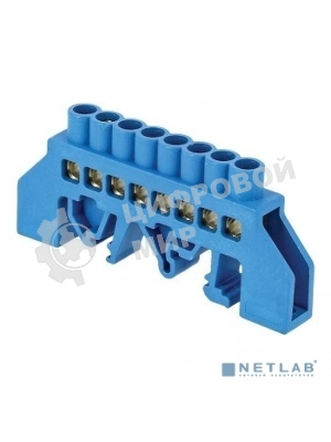 Шина нулевая N 8х12 8 отвер. латунь син. нейлоновый корпус комбинированный PROxima EKF sn0-125-8-dn