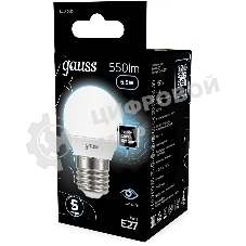 Лампа светодиодная Gauss 6.5Вт цок.: E27 шар 220B св. свеч. бел. нейт. P45 (упак.: 10 шт)
