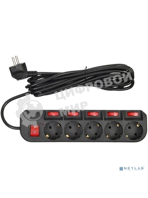 Сетевой фильтр Buro 500SH-5-SW-B 5 м, 5 розеток, черный, коробка
