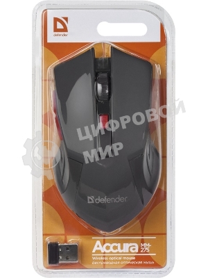 Мышь беспроводная Defender Accura MM-275 красный, 1600 dpi, радиоканал, USB, кнопки - 6