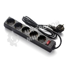 Удлинитель ExeGate EC-5-5B (EX279358RUS), черный, 5 м, евровилка с заземлением, 5 евророзеток с заземлением, 2200 Вт