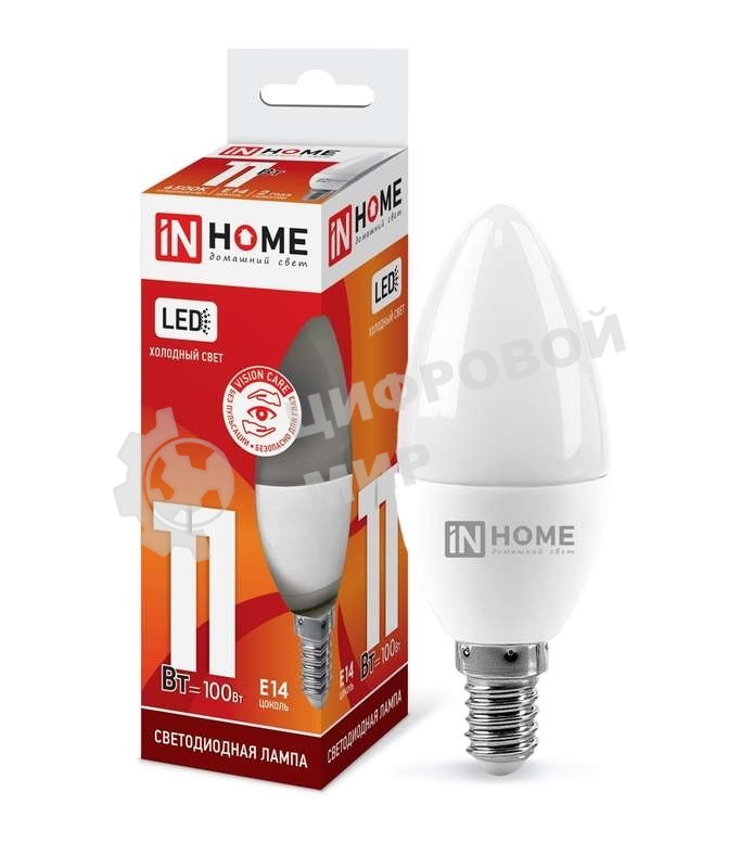 Лампа светодиодная LED-СВЕЧА-VC 11Вт 230В E14 6500К 990лм IN HOME 4690612024844