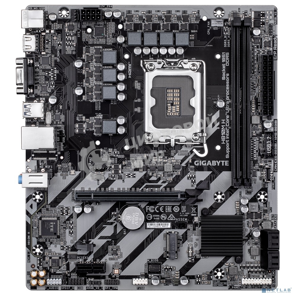 Материнская плата Gigabyte H810M H, LGA1851, Intel H810, 2xDDR5, 4xSATA, 1xM.2, 1xPCIe 4.0 x16, 1xPCIe 3.0 x1, 1xHDMI, 1xD-Sub, 1x1Gb LAN, 1xUSB-C 5Gbps, 4xUSB-A 5Gbps, 7xUSB-A 2.0, 3x3.5 мм, 7.1, mATX