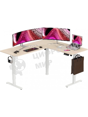 Стол компьютерный Cactus угловой подъемный столешница МДФ, белый дуб каркас белый 140x72x60 см (CS-EDXL-WWD)
