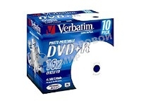 Диск DVD+R Verbatim 4.7Gb 16x Jewel case (10шт) Printable (43508)