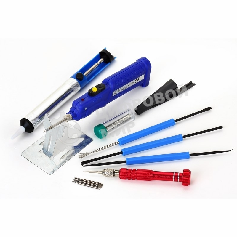 Набор для пайки Rexant (паяльник 8 Вт, оловоотсос, подставка, припой, отвертка, интрумент для монтажа)