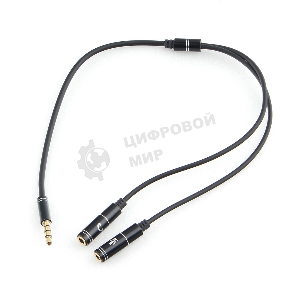 Кабель аудио Cablexpert CCAB-02-35MYHM-0.2MB. 3.5 Jack 4pin(M)/2х 3.5 Jack(F) наушники и микрофон, черный, 0.2м, блистер