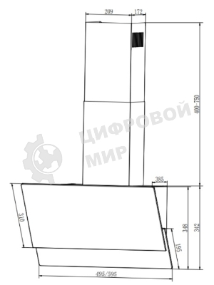 Вытяжка наклонная Elikor Vertex WH 50 белый, 50 см, 750 куб. м/ч, 56 дБ