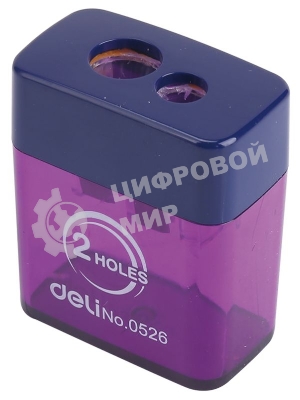 Точилка для карандашей ручная Deli E0526, 2 отверстия, пластик, ассорти блистер