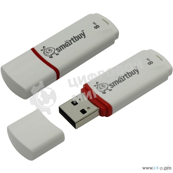 Флешка USB Smartbuy Crown white (SB8GBCRW-W), 8Gb, USB 2.0, R/W 15/5, белый/красный
