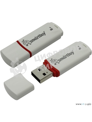 Флешка USB Smartbuy Crown white (SB8GBCRW-W), 8Gb, USB 2.0, R/W 15/5, белый/красный