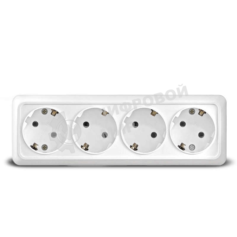 Розетка 4-м ОП Олимп с заземл. белый UNIVersal 1163