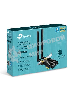 Адаптер Tp-Link ARCHER TX50E 11AX 3000Mbps dual-band PCI-E adapter, 2402Mbps at 5G and 574Mbps at 2.4G, support Bluetooth 5.0, WPA2 encryption, two external Antennas.