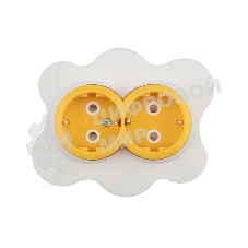 Розетка двойная Kranz HAPPY Яичница скрытой установки, с заземлением и защитными шторками, желтая/белая