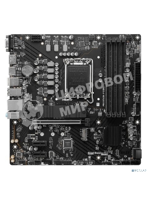 Материнская плата MSI PRO B760M-P DDR4, LGA 1700, Intel B760, 4xDDR4, 4xSATA, 2xM.2, 1xPCIe 4.0 x16, 2xPCIe 3.0 x1, 1xHDMI, 1xDP, 1xVGA, 1x1Gb LAN, 4xUSB-A 2.0, 1xUSB-A 3.2 Gen 1, 1xUSB-C 3.2 Gen 2, 3x3.5 мм, 7.1, mATX