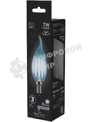 Лампа светодиодная Gauss LED Filament Свеча на ветру E14 7W 580lm 4100К 1/10/50