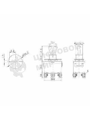 Тумблер Rexant 250V 15А (6c) ON-OFF-ON двухполюсный (KN-203) Индивидуальная упаковка 1 шт