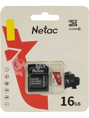 Флеш карта Netac P500 ECO 16Gb MicroSDHC C10 up to 80Mb/s, retail pack with SD Adapter