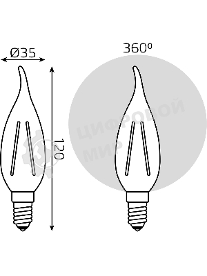 Лампа светодиодная Gauss LED Filament Свеча на ветру E14 7W 580lm 4100К 1/10/50