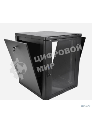 Шкаф телекоммуникационный настенный разборный ЦМО 12U (600 x 520) съемные стенки, дверь стекло, черный (ШРН-М-12.500-9005)