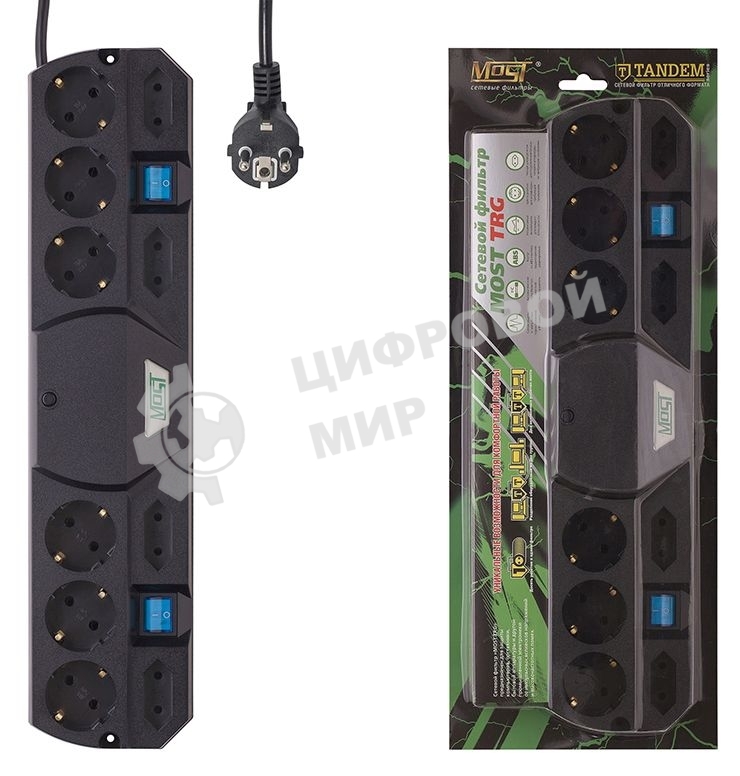 Сетевой фильтр Most TRG 5 м (10 розеток) черный, коробка