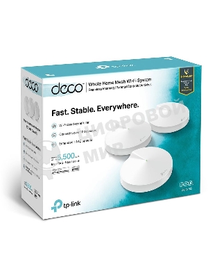 Маршрутизатор TP-Link TP-Link DECO M5(3-PACK) AC1300 Домашняя Wi-Fi система, чипсет Qualcomm, два диапазона (Dual-Band), поддержка стандартов 802.11ac/a/b/g/n, 717 МГц четырехъядерный процессор, Bluetooth 4.2, 2 гигабитных порта Ethernet, 1 порт USB Type-C, 4 встроенные антенны, 256QAM, MU-MIMO, HomeCare