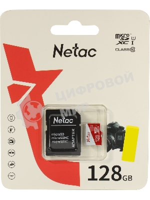 Флеш карта Netac P500 ECO 128Gb MicroSDXC U1/C10 up to 80Mb/s, retail pack with SD Adapter