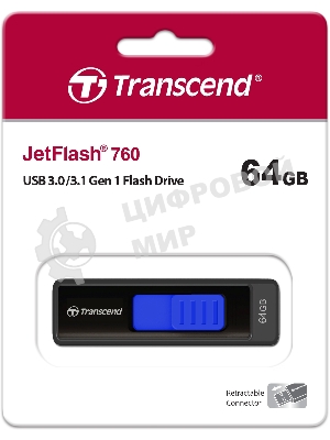 Флешка USB Transcend JetFlash 760 (TS64GJF760), 64Gb, USB 3.0, R/W 130/40, черный/синий