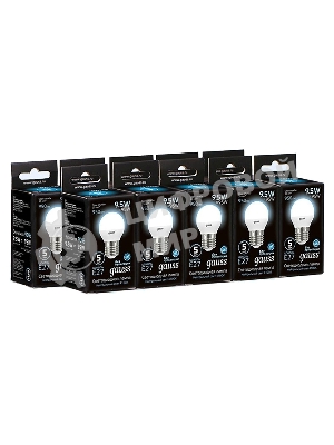 Лампа светодиодная Gauss 9.5Вт цок.: E27 шар 220B 4100K св. свеч. белый нейт. P45 (упак.: 10 шт) (105102210)
