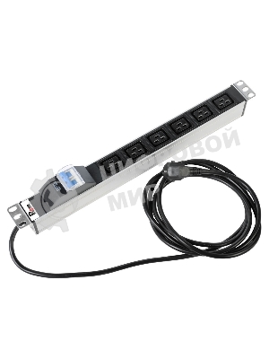 Блок силовых розеток Rem Rem-16, IEC 60320 С19 х 6, вход Schuko, шнур 3 м, 45х484х45 мм (ВхШхГ), 16А, автомат