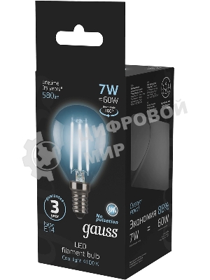 Лампа светодиодная Filament Шар E14 7Вт 4100К Gauss 105801207