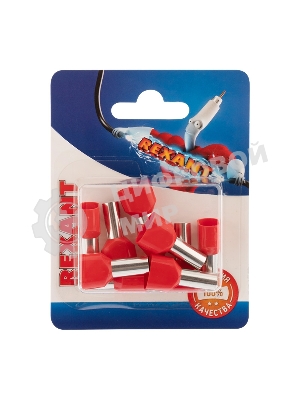 Наконечник штыревой втулочный изолированный Rexant F-14 мм 2х10 мм² (НШВи(2) 10-14/Ги2 10-14) красный