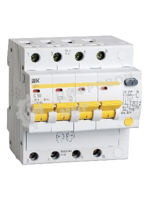 Выключатель автоматический дифференциального тока 4п C 50А 30мА тип AC 4.5кА АД-14 IEK MAD10-4-050-C-030
