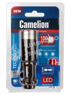 Фонарь LED5135 (LED XPE ZOOM 3 реж 1хLR6 алюм. блистер черный Camelion 12915