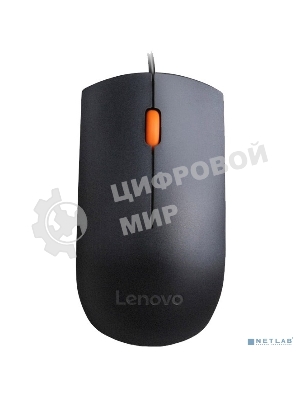 Мышь проводная Lenovo 300 черный, 1600 dpi, USB, кнопки - 3