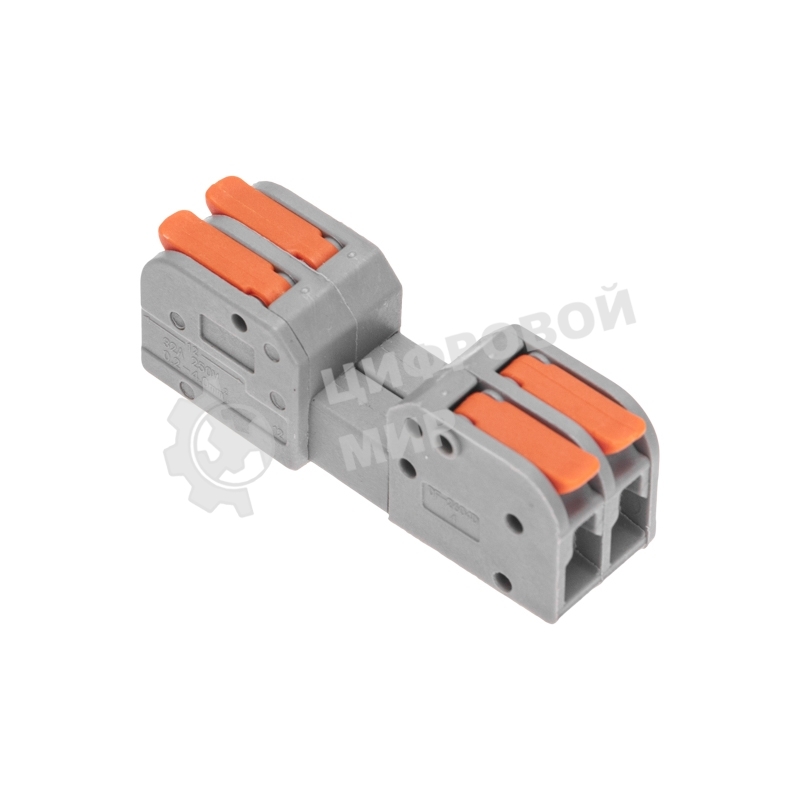 Клемма Rexant СМК 222-422R проходная разъемная 2 полюса серый 0,2-2,5/4 мм² (блистер 5 шт/уп)
