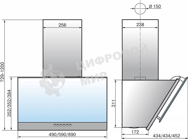 Вытяжка каминная Elikor Рубин S4 90П-700-Э4Д антрацит/черное стекло управление: кнопочное (1 мотор)