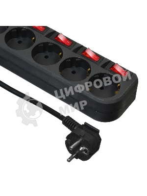 Сетевой фильтр Buro 500SH-3-SW-B 3 м, 5 розеток, черный, коробка