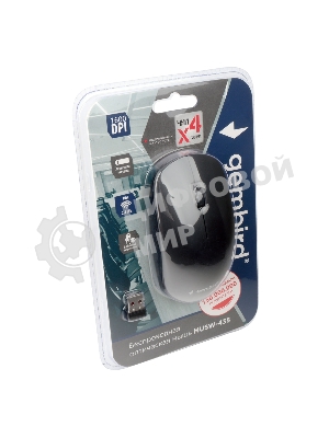 Мышь беспроводная Gembird MUSW-435 черный, 1600 dpi, радиоканал, USB, кнопки - 3