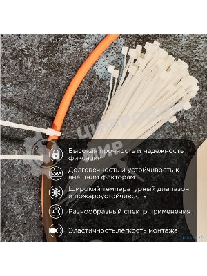 Хомут кабельный PROconnect 100х2.5 нейл. белый (уп. 100 шт)